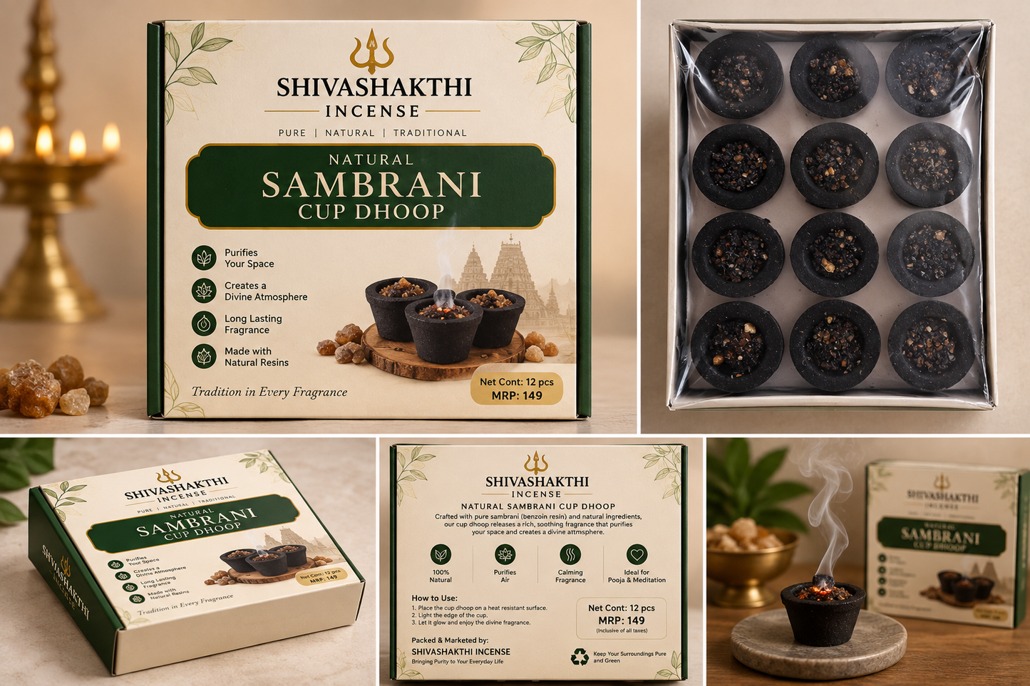 Natural Guggal Cup Sambrani – Herbal Sambrani Cups for Pooja & Home Fragrance